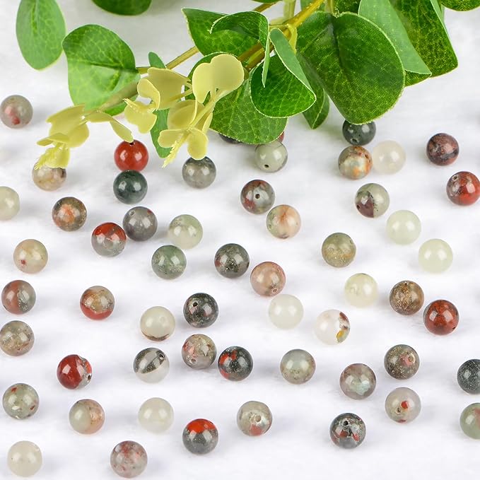 Natural Stone Genuine Stones DIY Bloodstone Round Beads 8mm 100pcs Beading Loose Gemstone Hole Size 1mm Charm Smooth Beads for Bracelets Necklaces Earrings (Bloodstone 8mm)