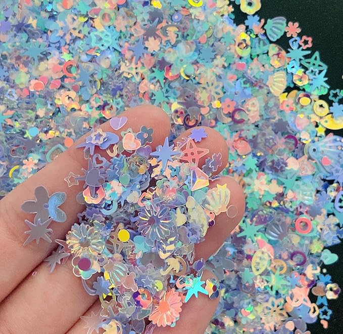 Heart Star Butterfly Craft Sequins Holographic Nail Glitte Confetti Shell Snowflakes Nail Art Holographic Glitter Nail Art Glitter Sequins for Women Girls Nail Decoration(Purple-50G)