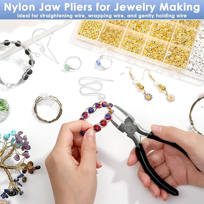 Billbotk Nylon Jaw Pliers for Jewelry Making - Flat Nose, Soft Jaw Pliers for Chain Making