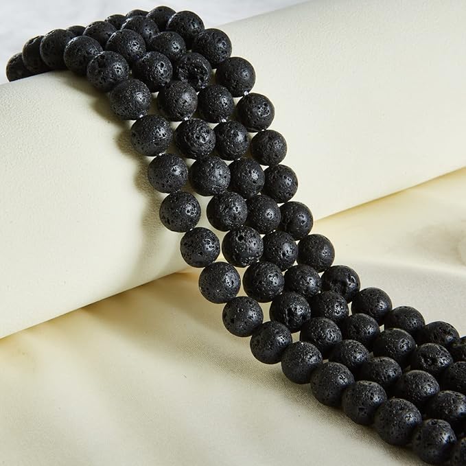 100pcs 8mm Black Lava Beads Natural Gemstone Beads Round Loose Beads for Jewelry Making