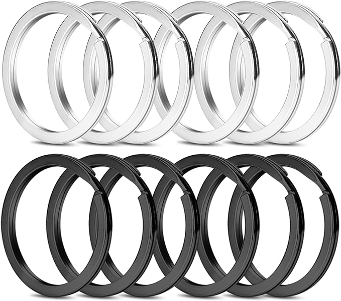 Gkeygo Key Rings, 12 pcs Stainless Steel Key Ring for Keychains, 1inch Flat Split Keychain Ring for Car Keys Dog Ring Tag Lanyards Home School Office DIY, Silver - Black