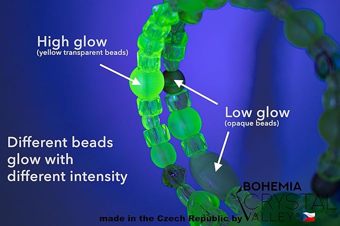 0.88oz (25g) Glow-Under-Blacklight Crystal Glass Bead Mix, Different Size & Color Uranium Czech Vintage Glass Bead Mix