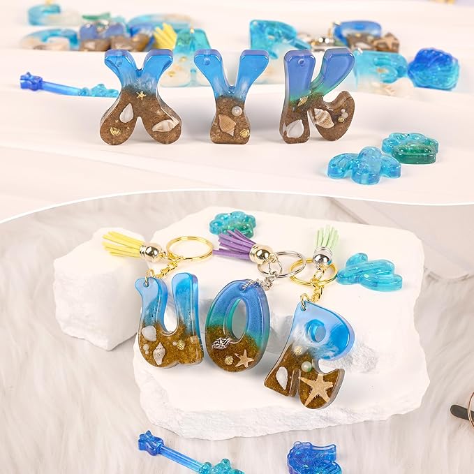 Moukiween Alphabet Keychain Molds with Hole, Resin Letter Number Molds for Keychain Jewelry Pendant Making Kit