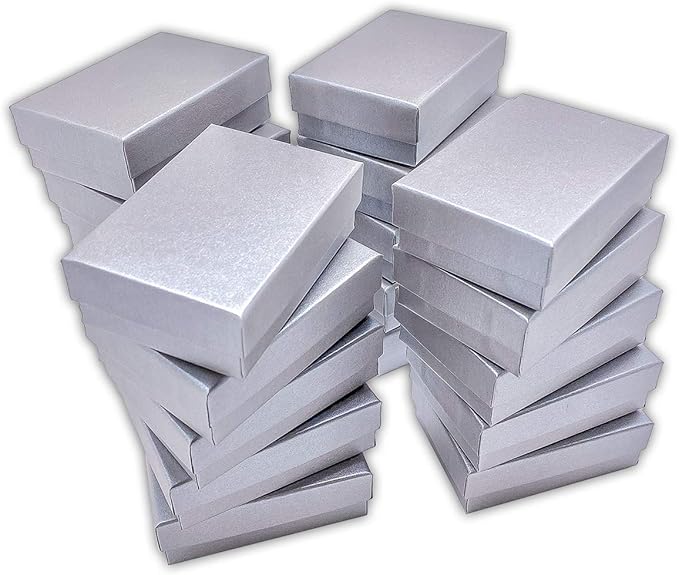 TheDisplayGuys - 25-Pack #32 Cotton Filled Cardboard Paper Jewelry Boxes Gift Case - Pearl Gray (3.3" x 2.3" x 1.0") - for Shipping or Storage
