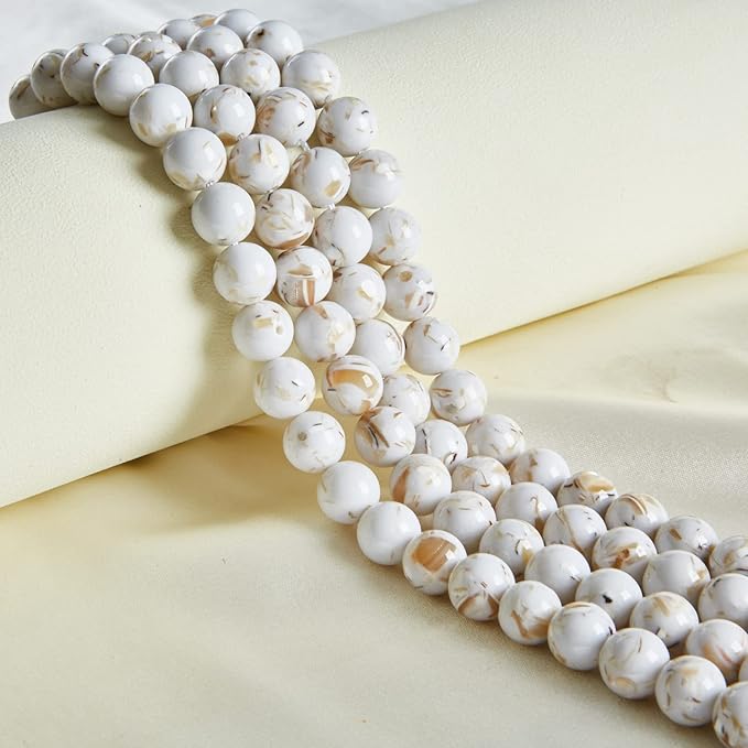 100pcs 10mm White Shell Turquoise Beads Natural Gemstone Beads Round Loose Beads for Jewelry Making