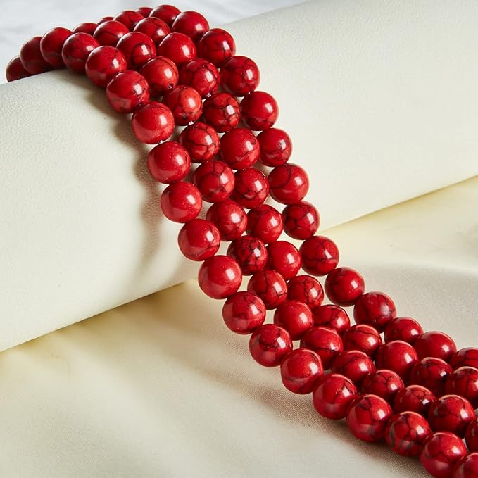 100pcs 10mm Red Turquoise Beads Natural Gemstone Beads Round Loose Beads for Jewelry Making