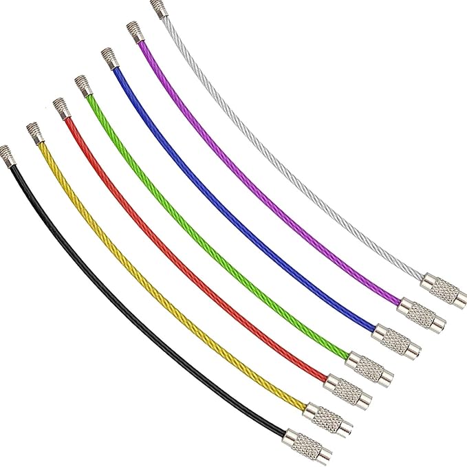 AMUU Keychain Loop 14pcs 6.3/4.3In Stainless Steel Wire Rings for Hanging Luggage Tag Keyrings ID Keepers Colors/Black/Sliver