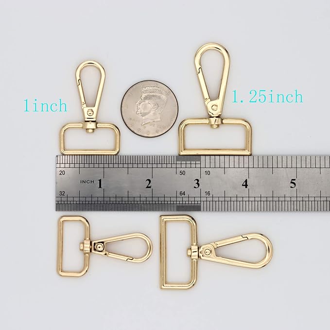 JWBIZ 12 Pcs D Ring Swivel Lobster Claw Clasp, Push Gate Snap Hooks Trigger Clips(Gold, 1 1/4 inch)