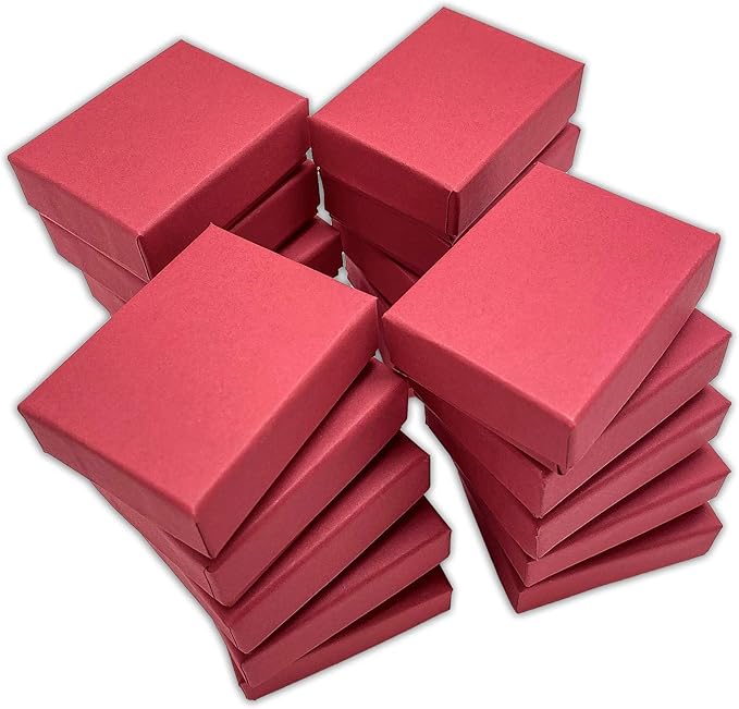 TheDisplayGuys - 100-Pack #11 Cotton Filled Cardboard Paper Jewelry Boxes Gift Case - Matte Red (2.1" x 1.8" x 0.8") - for Shipping or Storage