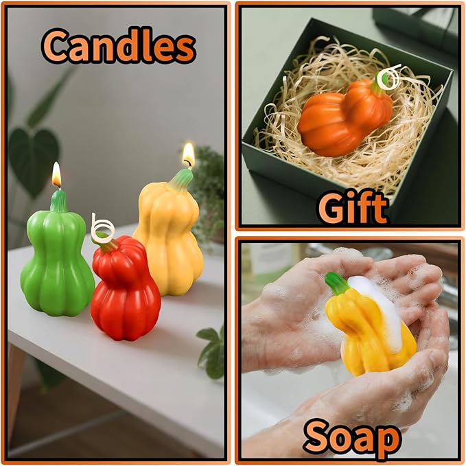 ZQYSING Pumpkin Candle Mold, 3D Halloween Silicone Molds for Candles Wax Soap Plaster Clay Epoxy Resin Casting, Thanksgiving Fall Theme Silicone Mold for Home Decor 02