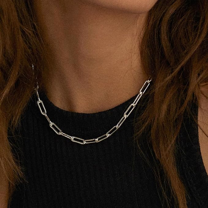 Kyutong 16.4 Feet Stainless Steel Chain Link with Spool Soldered Silver Chains for Jewelry Making 3MM Paperclip Necklace Chains Bulk for DIY Craft Bracelet Ankle Finding Supplies