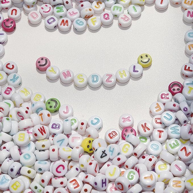 YMSDZHL Alphabet Beads A-Z 1400Pcs Letter Beads, Acrylic 4x7mm Round Letter Beads Kits,Black Digit and Colorful Smile Beads for Bracelets Necklaces DIY Jewelry Making (Colorful,1400PCS)