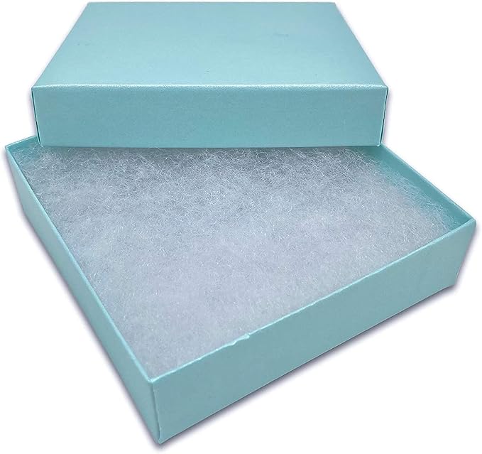 TheDisplayGuys - 25-Pack #33 Cotton Filled Cardboard Paper Jewelry Boxes Gift Case - Pearl Teal (3.5" x 3.5" x 1.0") - for Shipping or Storage