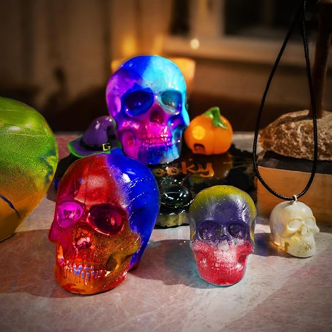 LET'S RESIN 3D Skull Resin Molds, 4 Sizes Set of Skull Silicone Molds for Epoxy Resin, Candle Wax, Soap, Clay, Key Chain Casting, Ideal Halloween Home Decoration and Gifts