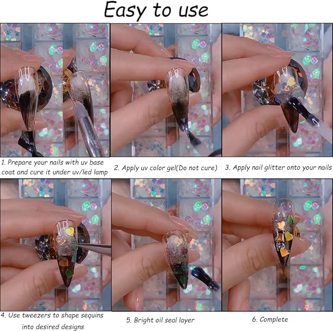 24 Grids Holographic Nail Sequins and 1 Pcs Tweezers,Iridescent Mermaid Flakes Ultra-Thin Colorful Flakes Glitter Sticker,DIY Face Body Eyes for Nail Art Decoration