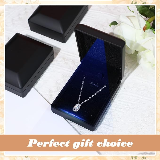 Landical 10 Pcs Pendant Necklace Box with LED Light Velvet Necklace Case for Pendant Bracelet Ring Earring, Jewelry Storage(Black)