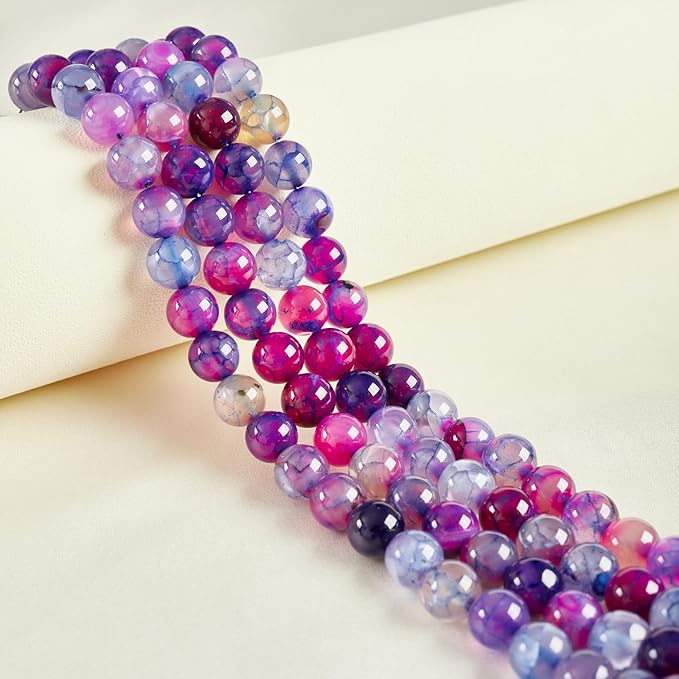 100pcs 8mm Purple Dragon Vein Agate Beads Natural Gemstone Beads Round Loose Beads for Jewelry Making