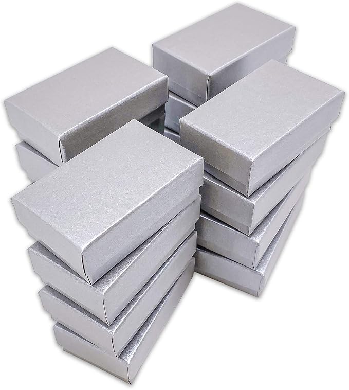 TheDisplayGuys - 100-Pack #21 Cotton Filled Cardboard Paper Jewelry Boxes Gift Case - Pearl Gray (2.6" x 1.6" x 1.0") - for Shipping or Storage