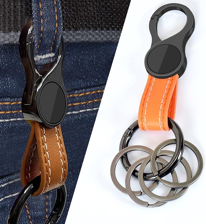 Idakekiy Key Chain with 4 Key Rings and Quick Release Carabiner Clip Leather Car Keychain for Men and Women