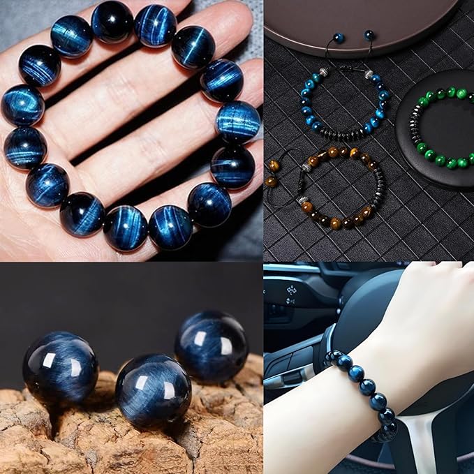 Natural Stone Genuine Stones DIY Round Beads 8mm 100pcs Beading Loose Gemstone Hole Size 1mm Charm Smooth Beads for Bracelets Necklaces Earrings (Aquamarine Tiger's Eye 8mm)