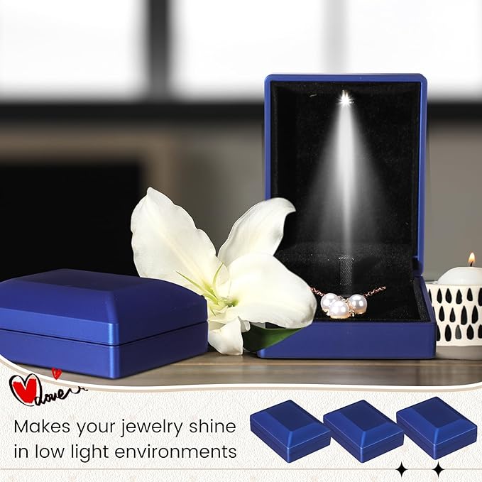 Landical 10 Pcs Pendant Necklace Box with LED Light Velvet Necklace Case for Pendant Bracelet Ring Earring, Jewelry Storage(Blue)