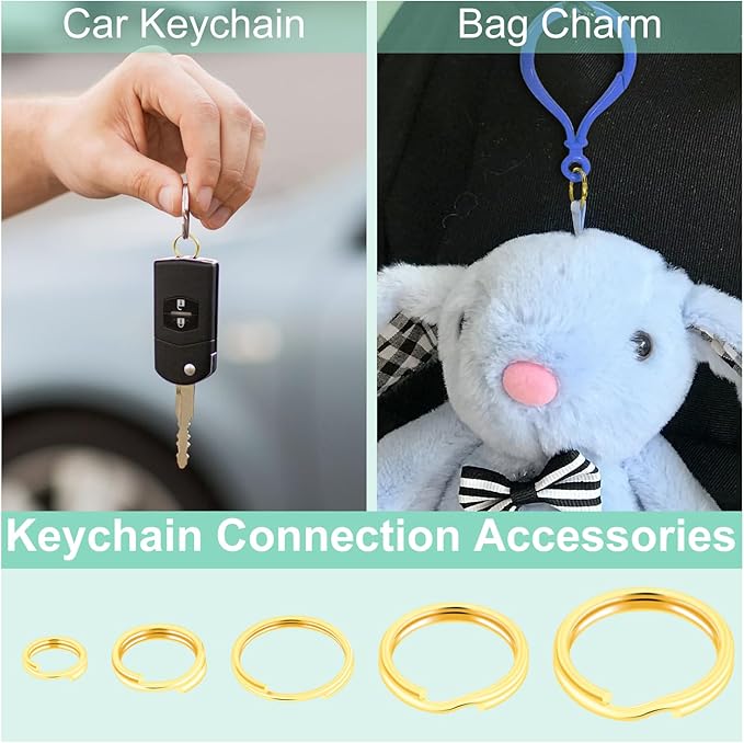 1/2" 300 PCS Gold Small Key Rings, Double Loops Split Rings Jewelry Making Metal Mini Key Ring for Keychian, Pet Collar Tag, Luggage Tag DIY Craft Hardware