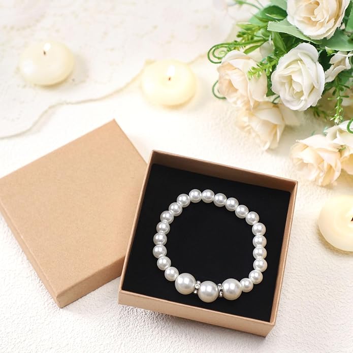 Tenceur 100 Pcs Valentines Jewelry Gift Boxes Bulk Kraft Jewelry Cardboard Box for Necklace Earring Bracelet Storage Package