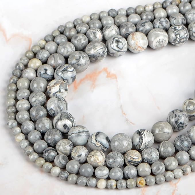 Natural Stone Beads Map Jasper Round Genuine Stone Beading Loose Gemstone Hole Size 1mm DIY Charm Smooth Beads for Bracelets Necklaces Earrings 6mm 200pcs (Map Jasper 6mm)