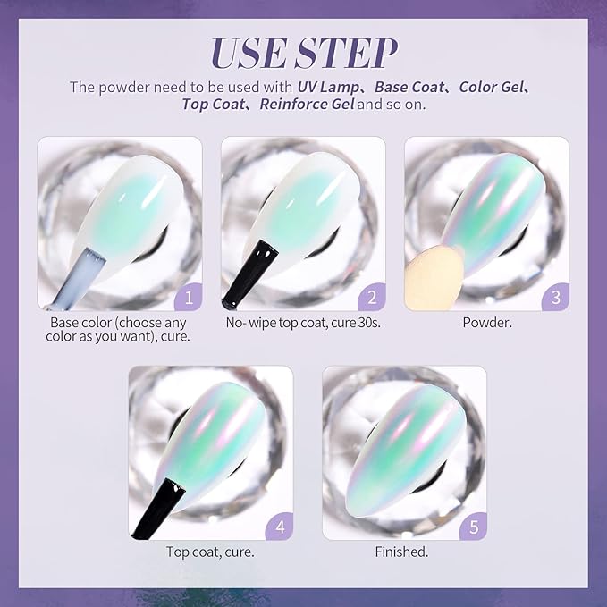 Born Pretty Chrome Powder Metallic Mirror Chameleon Pigment Powder Auroras Mermaid Nail Powder for Nail Art Gel Polish Manicure Nail Art Decorations 9 Jars