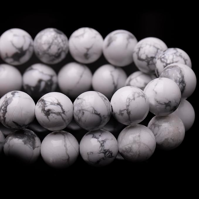 Natural Stone Beads for Jewelry Making,8mm Howlite Polished Smooth Round Gemstone Beads for Bracelet Necklace 15 Inch
