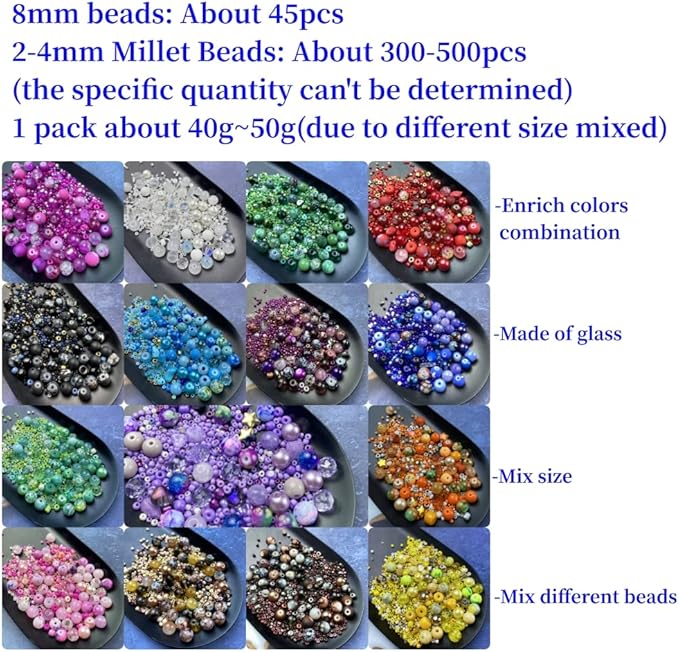 Assorted Glass Resin Beads Multi Size Colors Smooth Cracked Gravel Millet Spacer Beads for Bracelets Necklace Earring DIY Jewelry Making Craft(Red Series)