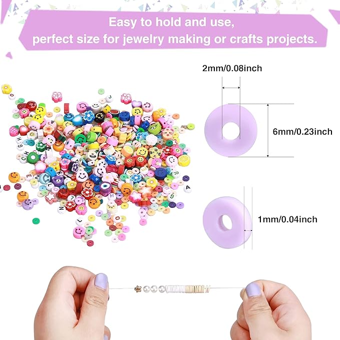 Greentime 4550 Pcs Clay Beads for Bracelet Making, 48 Colors Flat Round PolymerBeads Spacer Heishi Beads with Letter Beads and Various Pendant Charms Kits for DIY Crafts