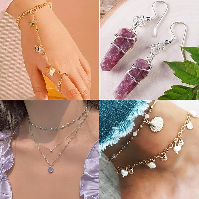 YUGDRUZY Jump Rings for Jewelry Making Kit, 1200 pcs Open Jump Rings Jewelry Repair Kit for Necklace Bracelet, Lobster Clasps and Closures Repair Supplies Kit with Pliers Tweezers (Gold/Silver)