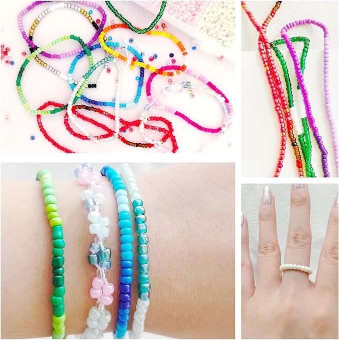 THUTEP 8000 pcs 3mm Seed Beads, Tiny Craft Beads for Bracelet Making, Bracelet Kits for DIY Jewelry Craft (Mediumpink)