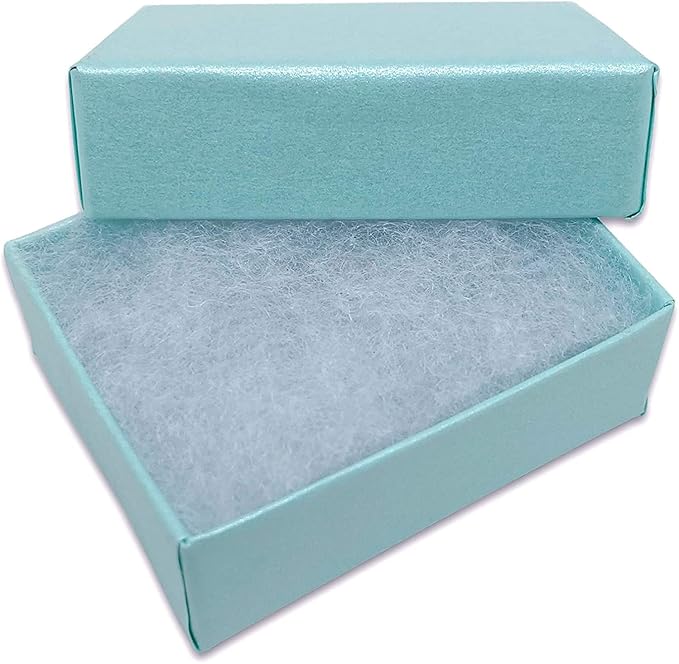 TheDisplayGuys - 25-Pack #11 Cotton Filled Cardboard Paper Jewelry Boxes Gift Case - Pearl Teal (2.1" x 1.8" x 0.8") - for Shipping or Storage