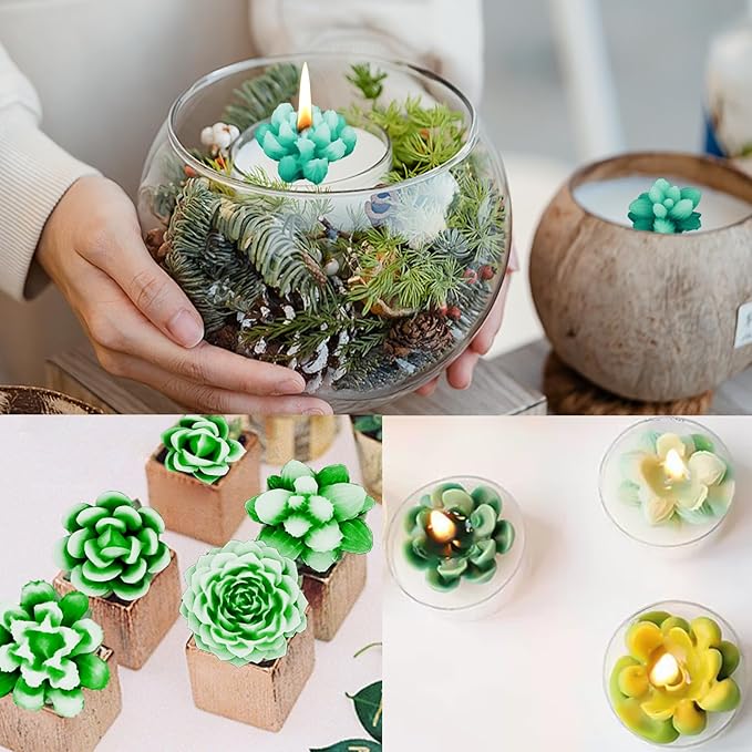 7 Cavity Succulent Candle Mold for Candle Making, 3D Succulents Silicone Molds for Scented Candle Soaps Making, Wax, Resin Casting, Dessert Mousse Cake Decoration