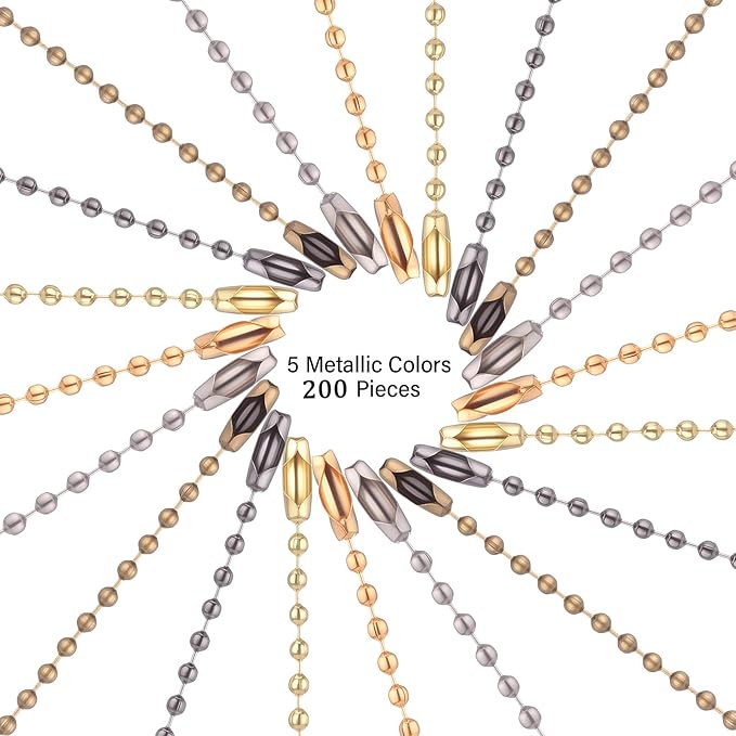 Hicarer 200 Pack Colored Bead Keychain Metal Hanging Chains 4.72 Inch Keychains Necklace Connector for Hanging Ornament Jewelry Tag (Metallic Color)