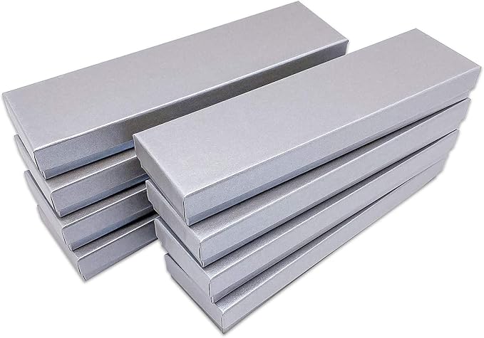 TheDisplayGuys - 100-Pack #82 Cotton Filled Cardboard Paper Jewelry Boxes Gift Case - Pearl Gray (8.0" x 2.0" x 1.0") - for Shipping or Storage