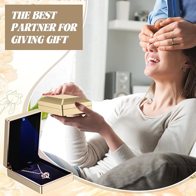 Landical 10 Pcs Pendant Necklace Box with LED Light Velvet Necklace Case for Pendant Bracelet Ring Earring, Jewelry Storage(Gold)