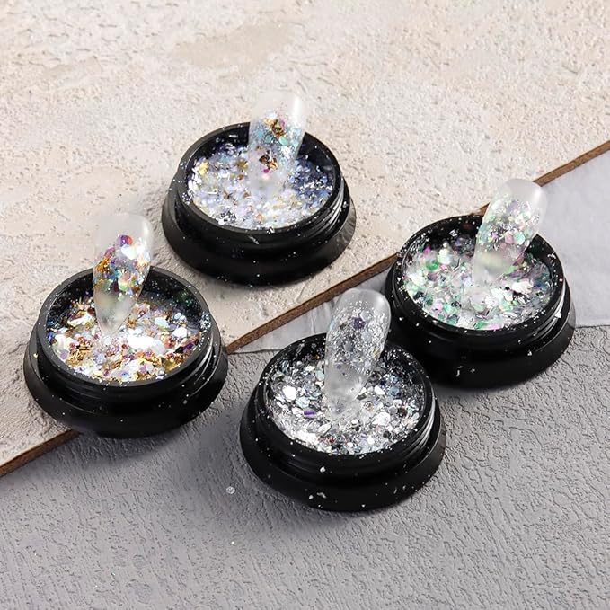 4 Boxes Chameleon Holographic Glitter Nail Art Sequins, Iridescent Mermaid Hexagon Flakes Sparkle Glitters Powder Dust Accessories for Women Manicure DIY Nail Art Decoration