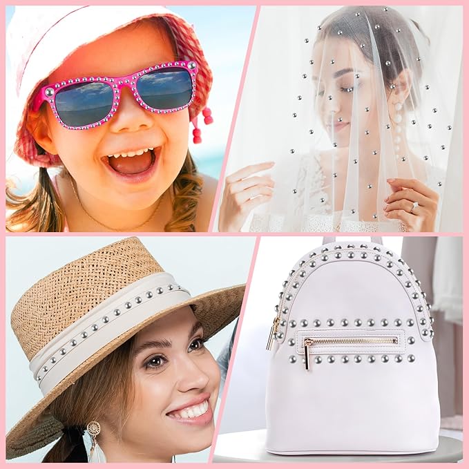 NACHLYNN 6480 Pcs Flat Back Pearl 7 Sizes Half Pearl Bead Silver Gray Half Round Pearls for Crafts Embellishment Shoes Clothes Bags DIY Making