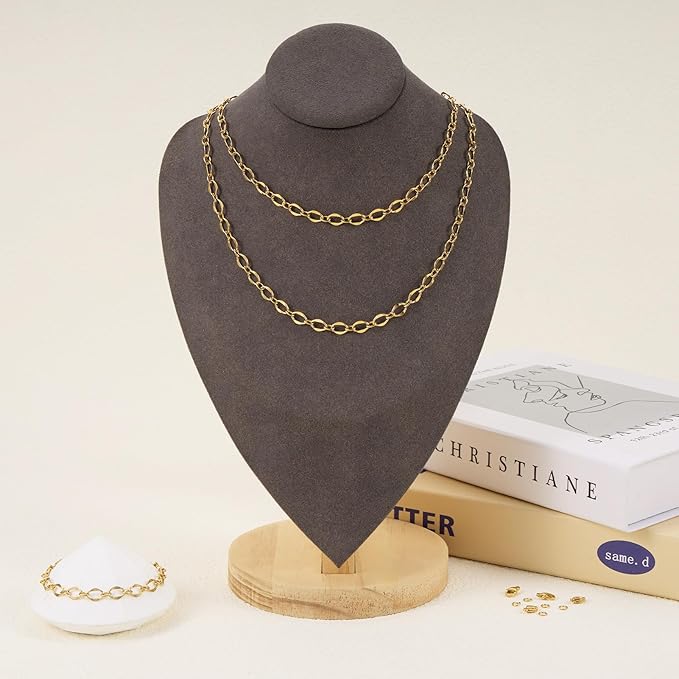GTVOODX 13 Feet 18K Gold Plated Jewelry Making Chain Kit Stainless Steel Lips Dapped Chain Spool Bulk for DIY Jewelry Making Necklace Bracelet