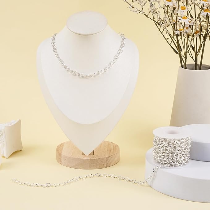 Jabogrii 5 Meters Silver Plated Metal Chain Bulk Oval Twisted Chain for Jewelry Making DIY Craft Jewelry