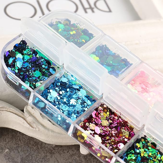 Chameleon Glitter Nail Art Sequins, Holographic 3D Laser Gradient Nail Glitter Flakes Design, UV Gel Shiny Glitters Powder Accessories for Women Manicure Mermaid Decorations DIY Sparkly Nail Art Tips
