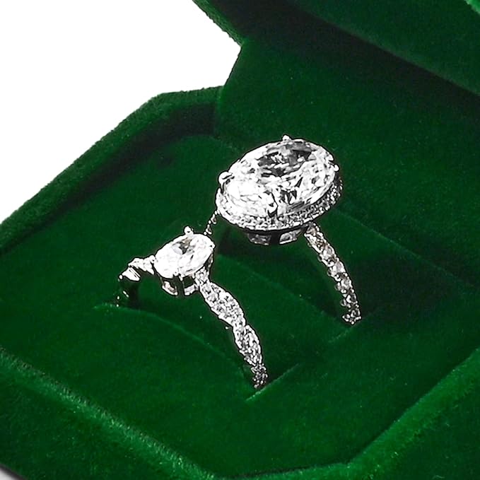 Velvet Double Dual Ring Box Green Double Ring Gift Box Weeding Proposal Engagement Bearer Gift Case