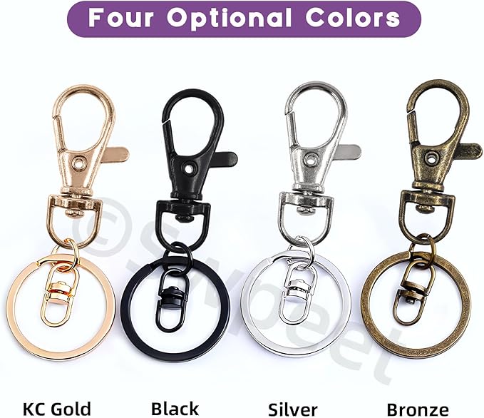 Swpeet Assorted 150Pcs Black Keychain Making Kit, 50Pcs Swivel Lobster Claw Clasps, 50Pcs Rotating 8-Shaped Buckle Claw Clasp, 50Pcs Jump Ring, Swivel Trigger Hook, Swivel Clasps Lanyard Snap Hook