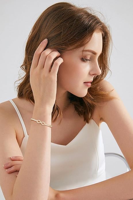 Moissanite Tennis Bracelets For Women, S925 Sterling Silver Infinity Bracelet, 3MM Width 18K Gold Plated White Gold Adjustable Bolo Bracelets- Birthday Valentines Day Gifts For Her Wife Mom