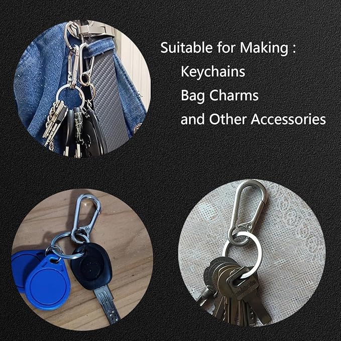 Keychain Clip Bulk with Key Ring, Heavy Duty Key Chain Holder with Stainless Steel Ring, Durable Metal Keychains