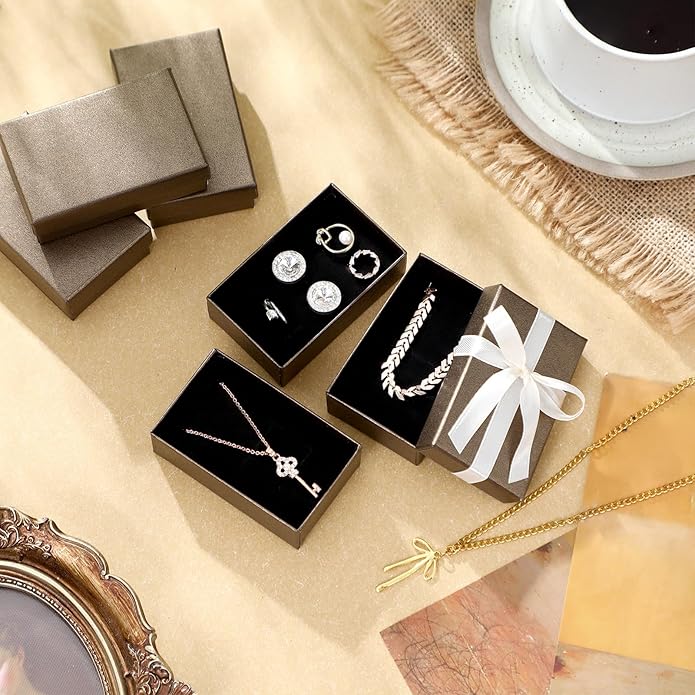 Tenceur 100 Pcs Valentines Jewelry Gift Boxes Bulk Kraft Jewelry Cardboard Box for Necklace Earring Bracelet Storage Package