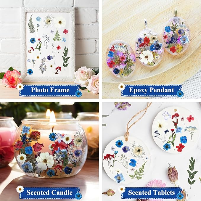 Nuanchu 167 Pcs Real Dried Pressed Flowers Natural Dried Flowers Colorful Daisy Mixed Wildflowers Leave for DIY Candle Resin Nails Jewelry Pendant Crafts Floral Art (Multicolor,Formal Style)
